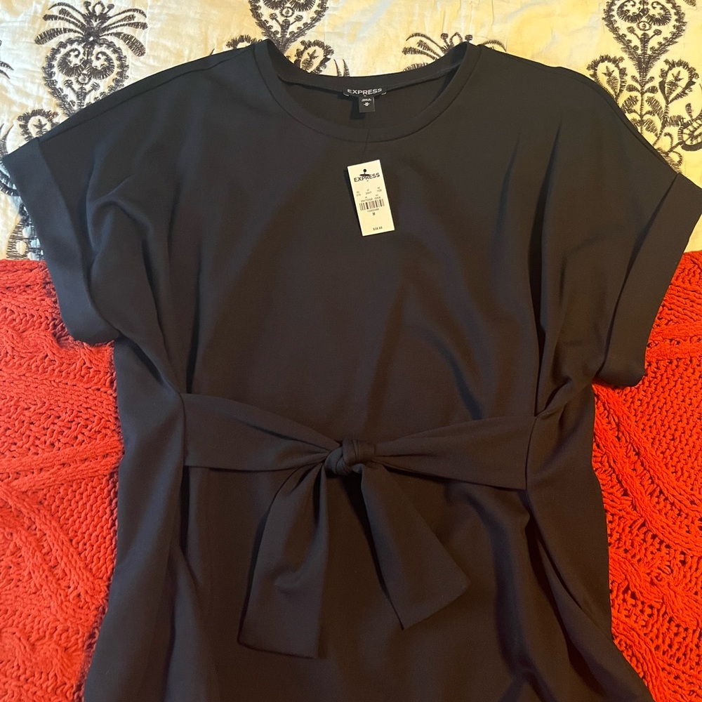 NWT Express Black Tie-Front Blouse